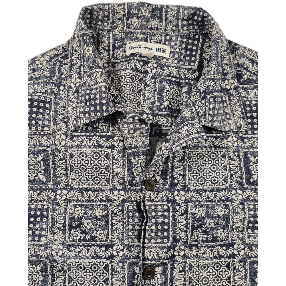 Reyn Spooner x Uniqlo Mens XS Blue Bandana Print Hawaiian Camp Shirt 100% Cotton